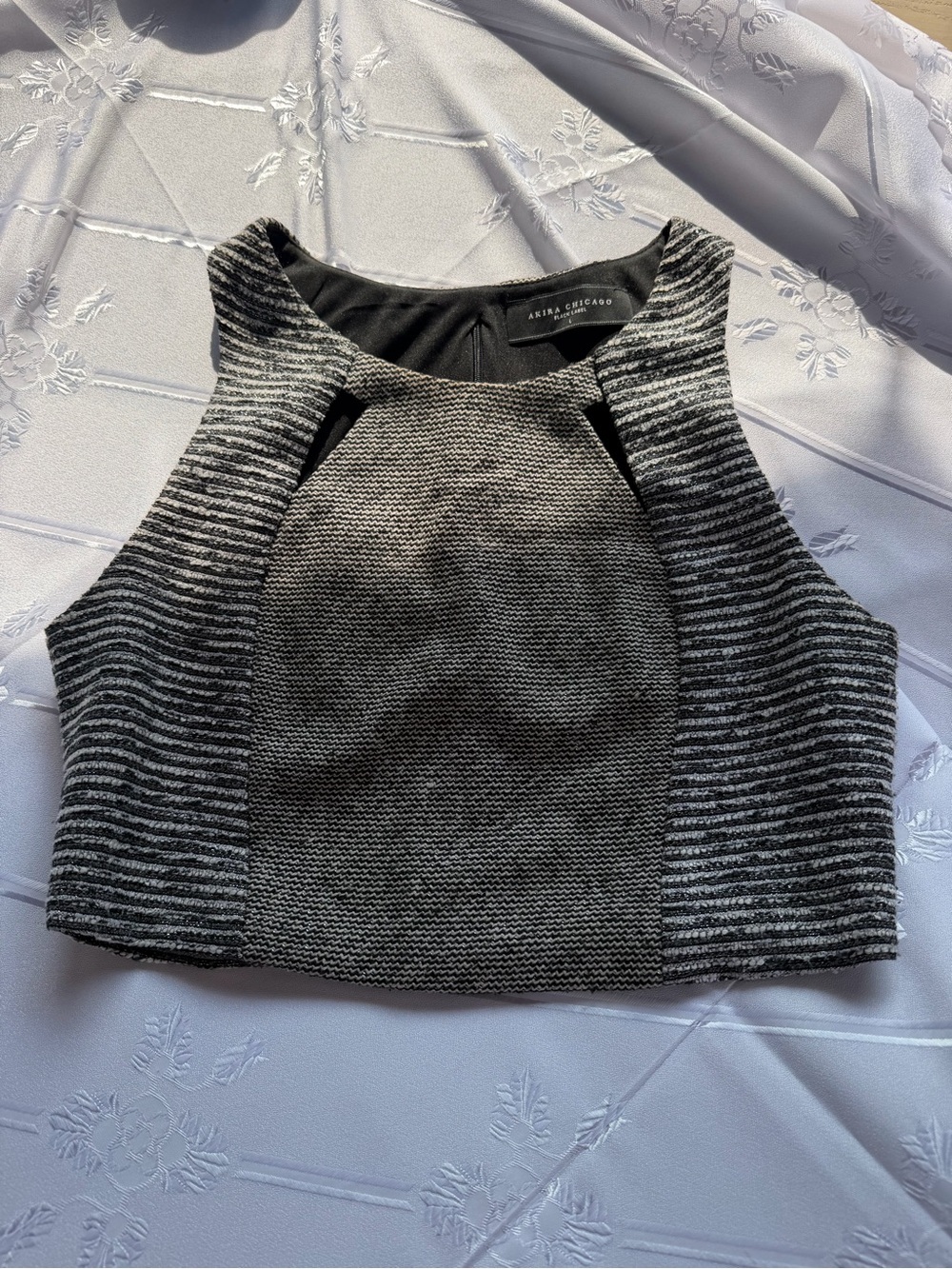 AKIRA Chicago Black Label Tweed Cutout Crop Top Size Large
